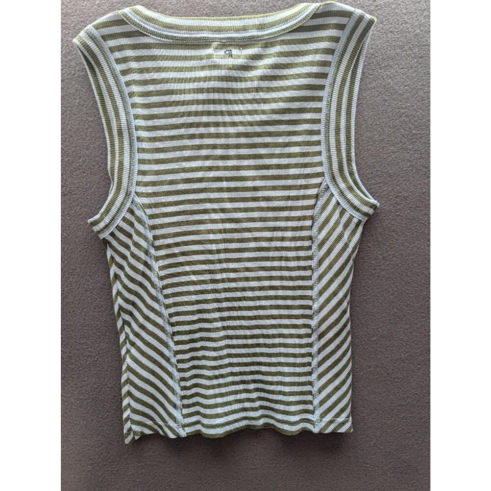Pilcro Anthropologie Striped Ribbed Tank Top Olive Green Blue New With Tags M - Picture 2 of 4